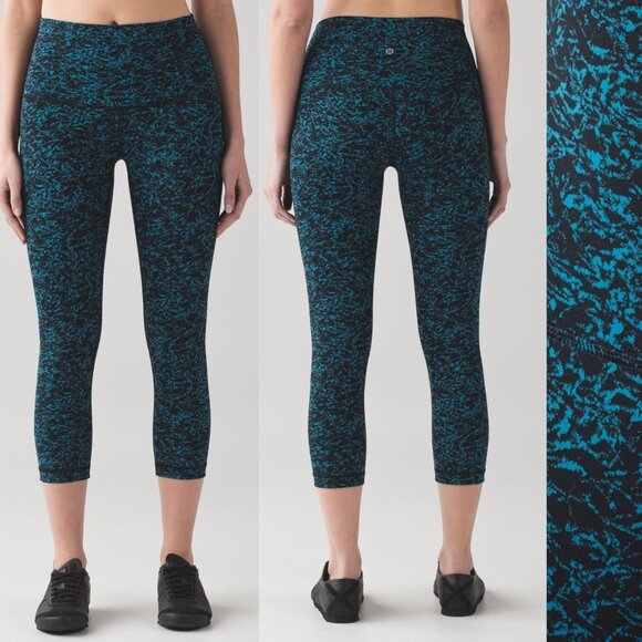 Lululemon Wunder Under Crop Hi-Rise Leggings Iced Wave Capri Black 37718 - Picture 1 of 9